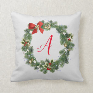 Monogramm-Weihnachtskranz-Wurfkissen Kissen