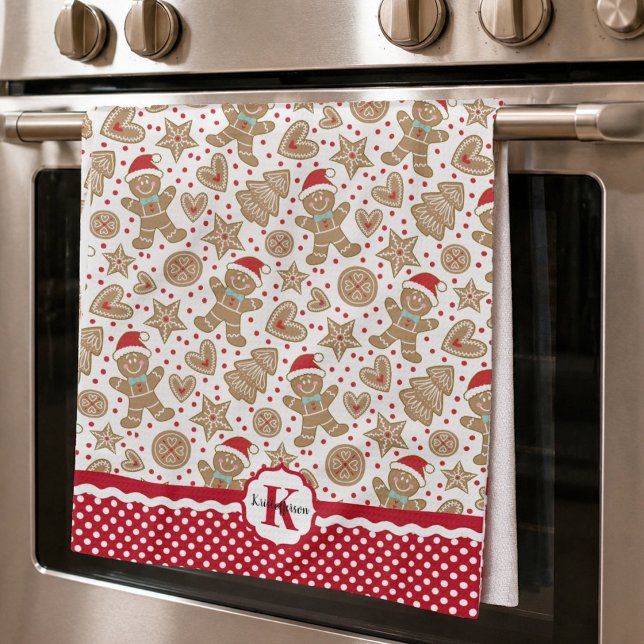 Monogramm Weihnachtsmann Lebkuchen Weihnachten Geschirrtuch (A fun monogram Christmas gingerbread man kitchen towel)