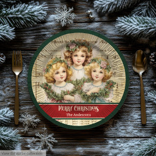 Monogramm-Weihnachtspapier-Teller Retro-Engel Mädc Pappteller