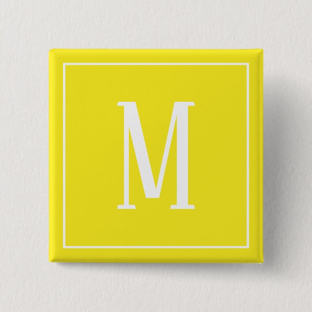 Monogramm Weiß am Gelben Quadrat Button (Vorderseite)