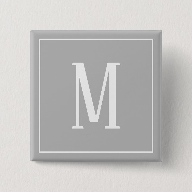 Monogramm Weiß am Grauen Quadrat Button (Vorderseite)