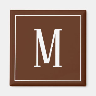 Monogramm Weiß auf Braunem Quadratmagnet Magnet