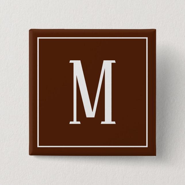 Monogramm Weiß auf Brauner Quadratischer Taste Button (Vorderseite)