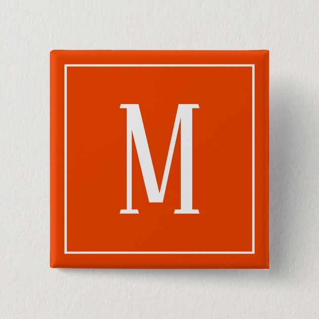 Monogramm Weiß auf der Schaltfläche Bright Orange  Button (Vorderseite)
