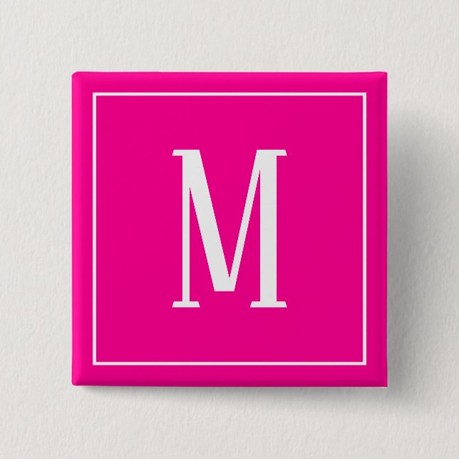Monogramm Weiß auf der Taste "Hot Pink Square" Button (Vorderseite)