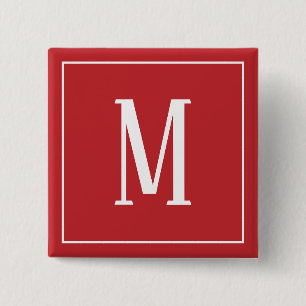 Monogramm Weiß auf Dunkelrotem Quadratischen Knopf Button