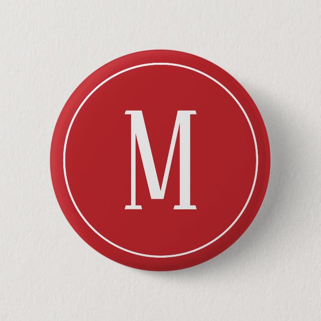 Monogramm-Weiß auf dunkelrotem rundem Knopf Button (Vorderseite)