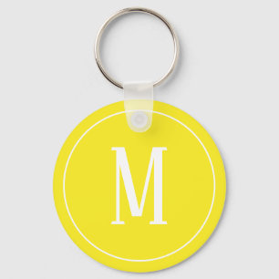 Monogramm Weiß auf gelbem Schlüsselanhänger