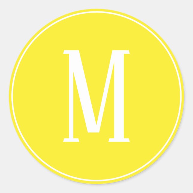 Monogramm Weiß auf gelber Rundkleber Runder Aufkleber (Vorderseite)