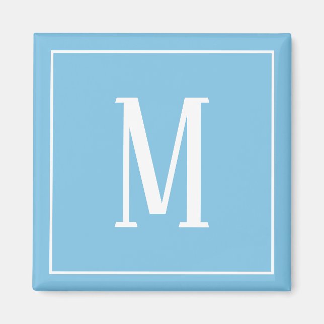 Monogramm Weiß auf Hellblau Quadrat Magnet (Vorne)