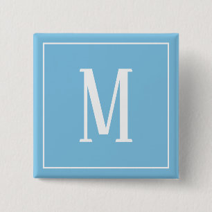 Monogramm Weiß auf hellblauem Knopf Button