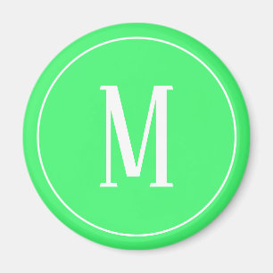 Monogramm Weiß auf Hellgrün Rundmagnet Magnet