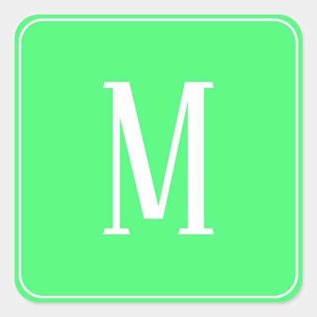 Monogramm Weiß auf hellgrünem Aufkleber (Vorderseite)