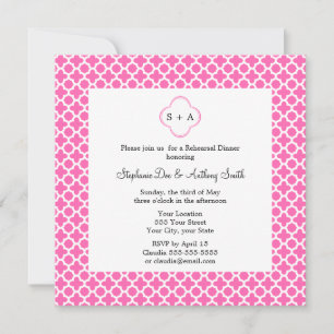 Monogramm Weiß auf Hot Pink Quatrefolienmuster Einladung