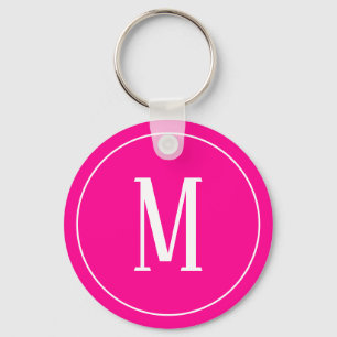 Monogramm Weiß auf Hot-Pink-Schlüsselanhänger Schlüsselanhänger