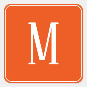 Monogramm Weiß auf Leuchtend Orange Quadratischer  Aufkleber