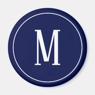 Monogramm Weiß auf Marineblau Rundmagnet Magnet