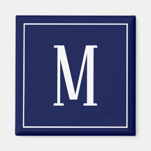 Monogramm Weiß auf Marineblauem Quadratmagnet Magnet