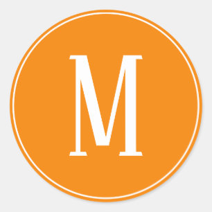 Monogramm weiß auf orangefarbenem Rundkleber Runder Aufkleber