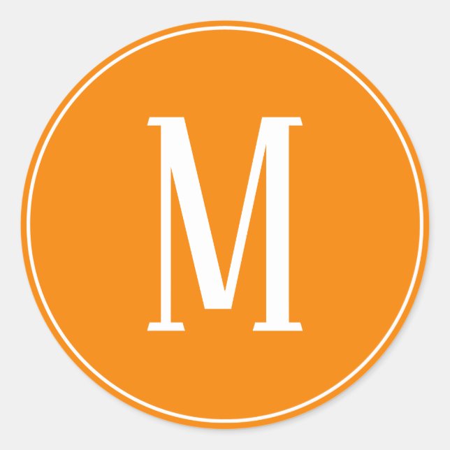 Monogramm weiß auf orangefarbenem Rundkleber Runder Aufkleber (Vorderseite)
