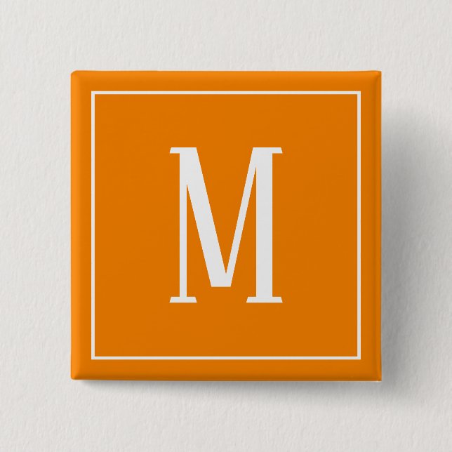 Monogramm Weiß auf orangem Knopf Button (Vorderseite)