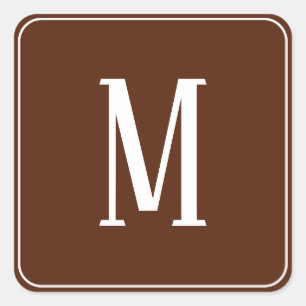 Monogramm-Weiß auf quadratischem Aufkleber Browns