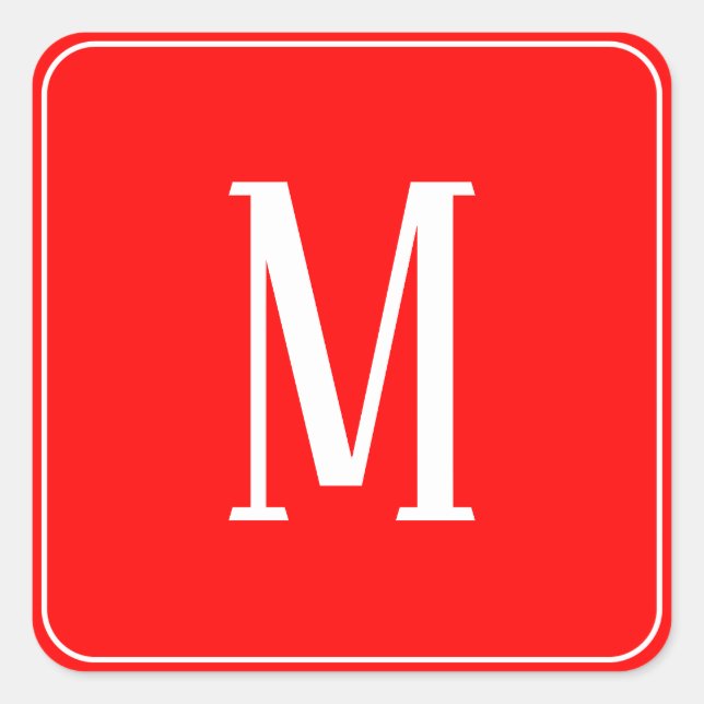 Monogramm Weiß auf Rot-Quadrat-Aufkleber Quadratischer Aufkleber (Vorderseite)