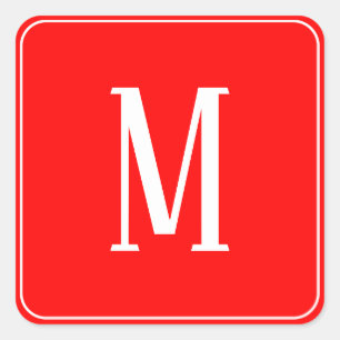 Monogramm Weiß auf Rot-Quadrat-Aufkleber Quadratischer Aufkleber