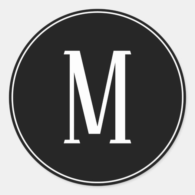 Monogramm Weiß auf Schwarz Rundkleber Runder Aufkleber (Vorderseite)