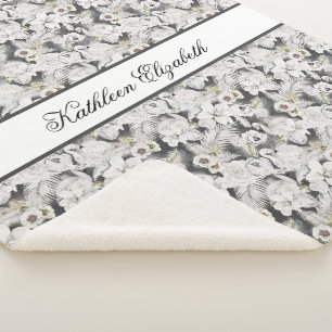 Monogramm Weiß Grau Schwan Blumen Elegant Stylisch Sherpadecke