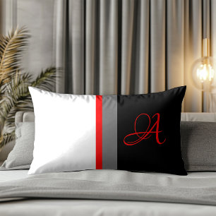 Monogramm Weiß Rot Grau, Schwarz Gestreift Lendenkissen