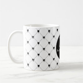 Monogramm Weiß & Schwarz Schleife Schrift Kaffeetasse