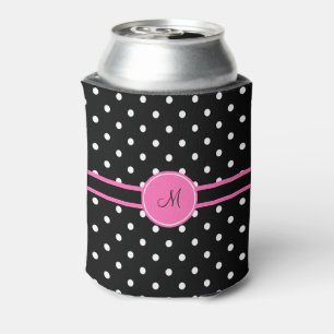 Monogramm, Weiß und Schwarz-Polka-Punktmuster Dosenkühler