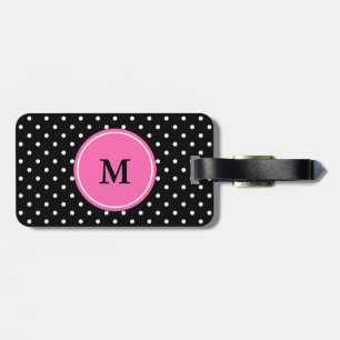 Monogramm, Weiß und Schwarz-Polka-Punktmuster Gepäckanhänger