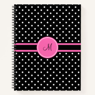 Monogramm, Weiß und Schwarz-Polka-Punktmuster Notizbuch
