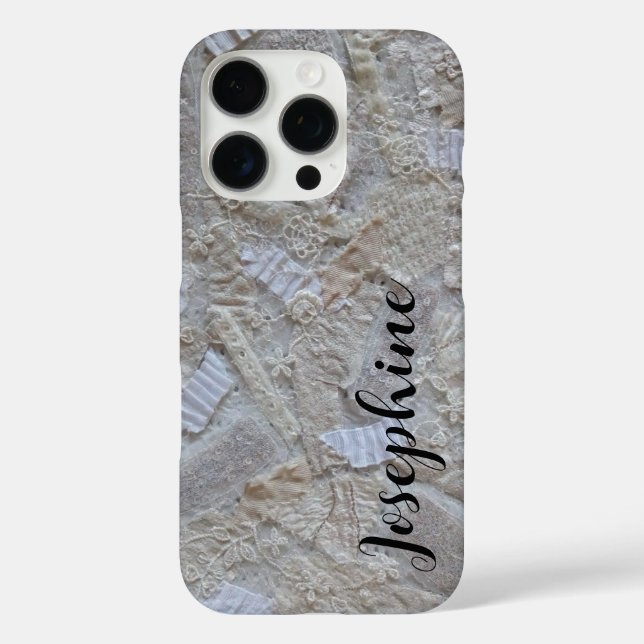 Monogramm Weißcreme-Kalligraphie abstrakt iPhone 16 Pro Hülle (Rückseite)