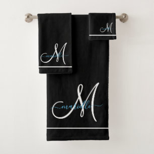Monogramm Weiße Anfangsbuchstabe Türkis Schrift Na Badhandtuch Set