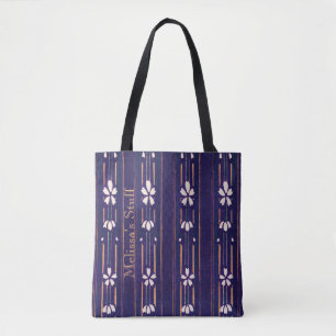 Monogramm Weiße Blume Gelbe Linien Abstrakt Tasche
