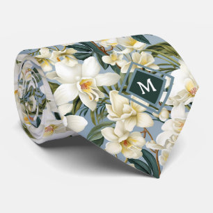 Monogramm Weiße Orchideen Orchid Floral Blume Krawatte