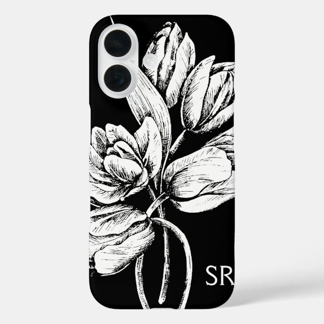 Monogramm Weiße Tulpen auf Schwarz title_seo2 (Rückseite)