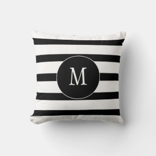 Monogramm weiße und schwarze Streifen Kissen