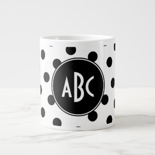 Monogramm Weiße und schwarze Tupfen Jumbo-Tasse