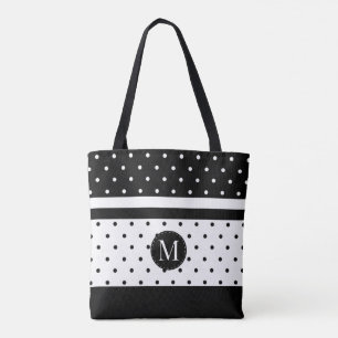 Monogramm-weiße und schwarze Tupfen Tasche
