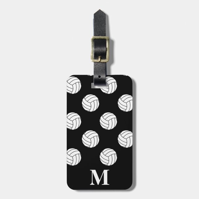 Monogramm weiße Volleyballbälle, schwarzer Gepäckt Gepäckanhänger (Vorderseite vertikal)