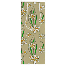 Monogramm weißer Blumenstrauß-Hintergrund Geschenktüte Für Weinflaschen