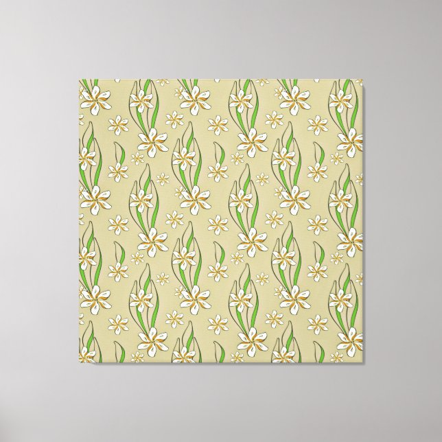 Monogramm weißer Blumenstrauß-Hintergrund Leinwanddruck (Vorderseite)