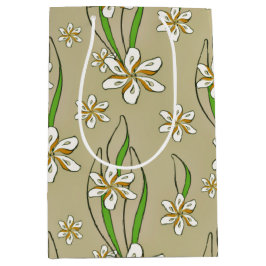 Monogramm weißer Blumenstrauß-Hintergrund Mittlere Geschenktüte