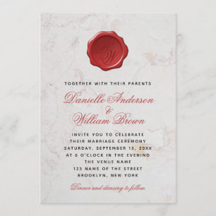 Monogramm weißer Marmor rotes Schriftwachssiegel H Einladung
