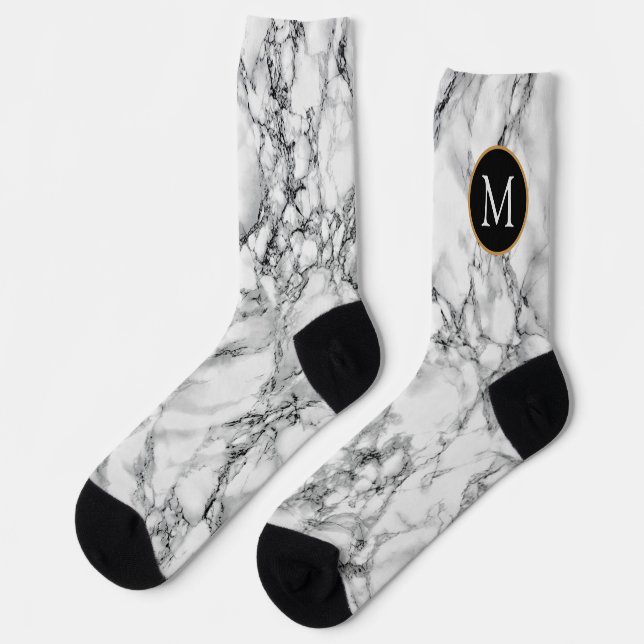 Monogramm weißer Marmorsocken Socken (Linkes Detail)
