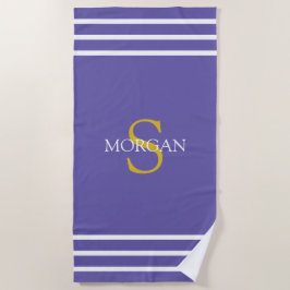 Monogramm/Weißer Name Streifen, Lila Strandtuch